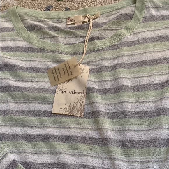Hem & Thread Green and Gray Striped Top - Picture 2 of 4